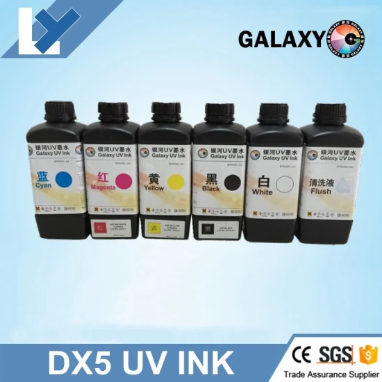 갤럭시 UV 잉크 5색 CMYKW 1000ml Dx5 프린트 헤드용 갤럭시 UV 잉크 일제 금속 인쇄용 갤럭시 UV 실크 스크린 인쇄 잉크 UV 잉크젯 프린터